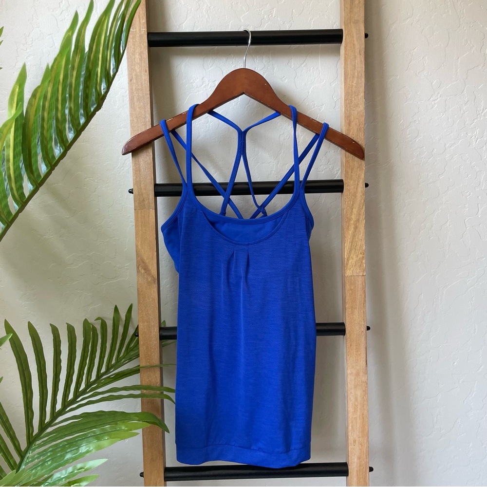 Athleta Strappy Cobalt Blue Mesh Energize Built-In Bra Tank Yoga Activewear
